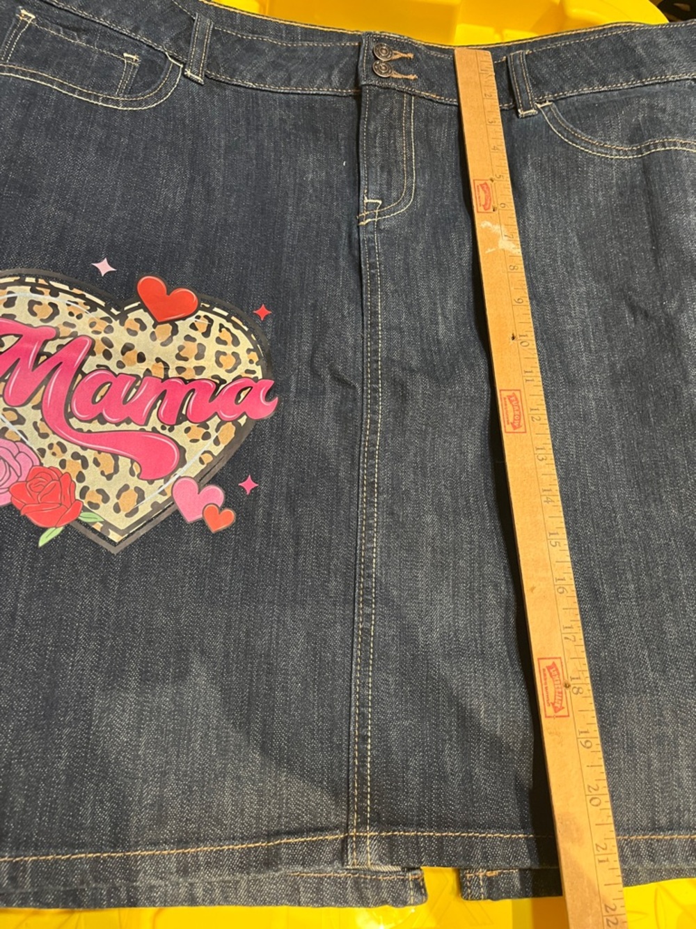 Old Navy Dark Blue Denim Skirt with Pink 'Mama' Heart Graphic